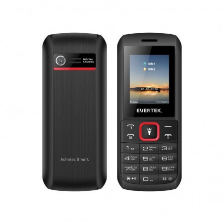 TÉLÉPHONE PORTABLE EVERTEK POKITO / DOUBLE SIM / NOIR & ROUGE Au Meilleur Prix En Tunisie